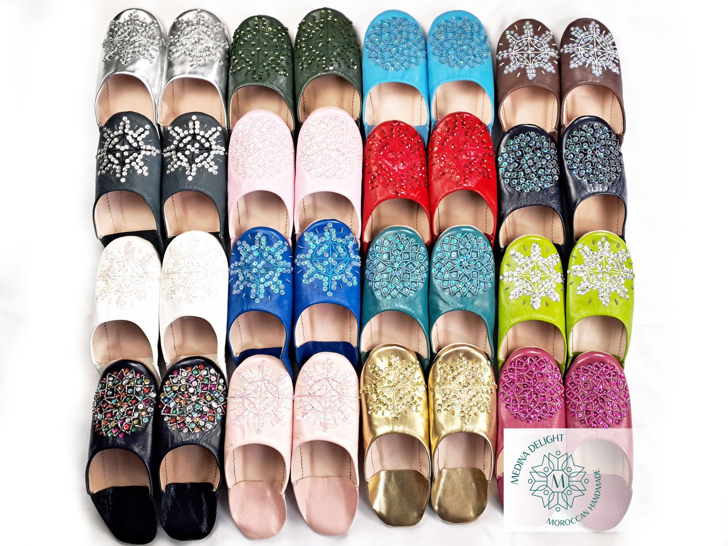 Women's Moroccan Leather Babouche Slippers With Sequin