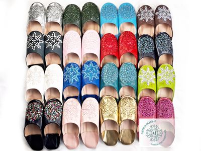 Women's Moroccan Leather Babouche Slippers With Sequin