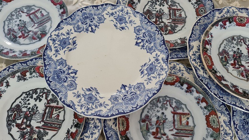 Antique Boch Frères Set of 12 Mismatched Plates, Mix and Match