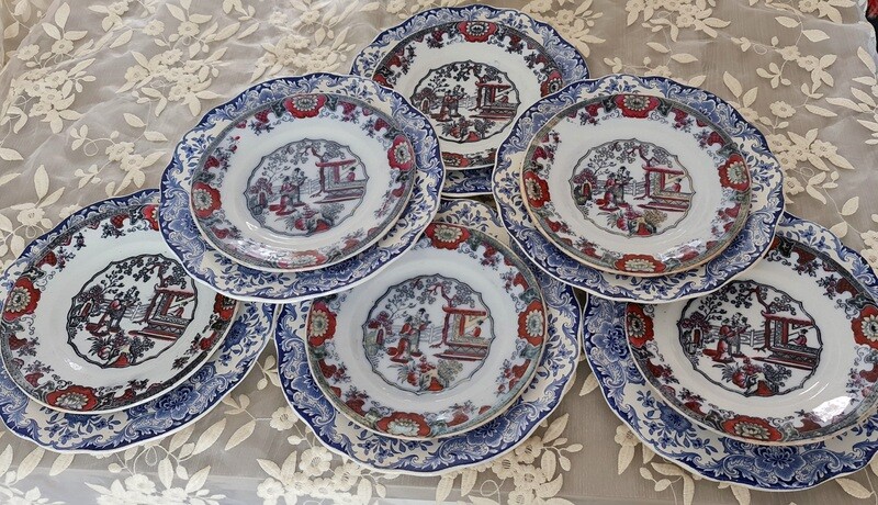 Antique Boch Frères Set of 12 Mismatched Plates, Mix and Match