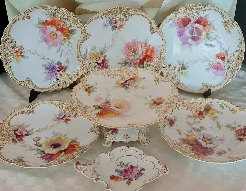 Antique Nymphenburg 19th Century Hand-Painted Porcelain Dessert Service