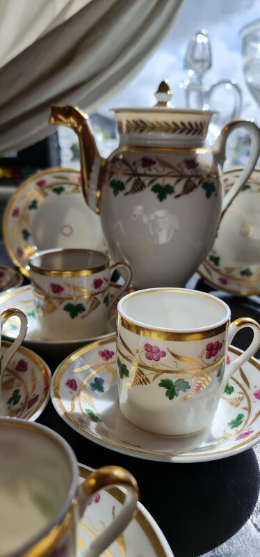 Antique Old Paris Empire Porcelain Tea Set, Gold Gilded