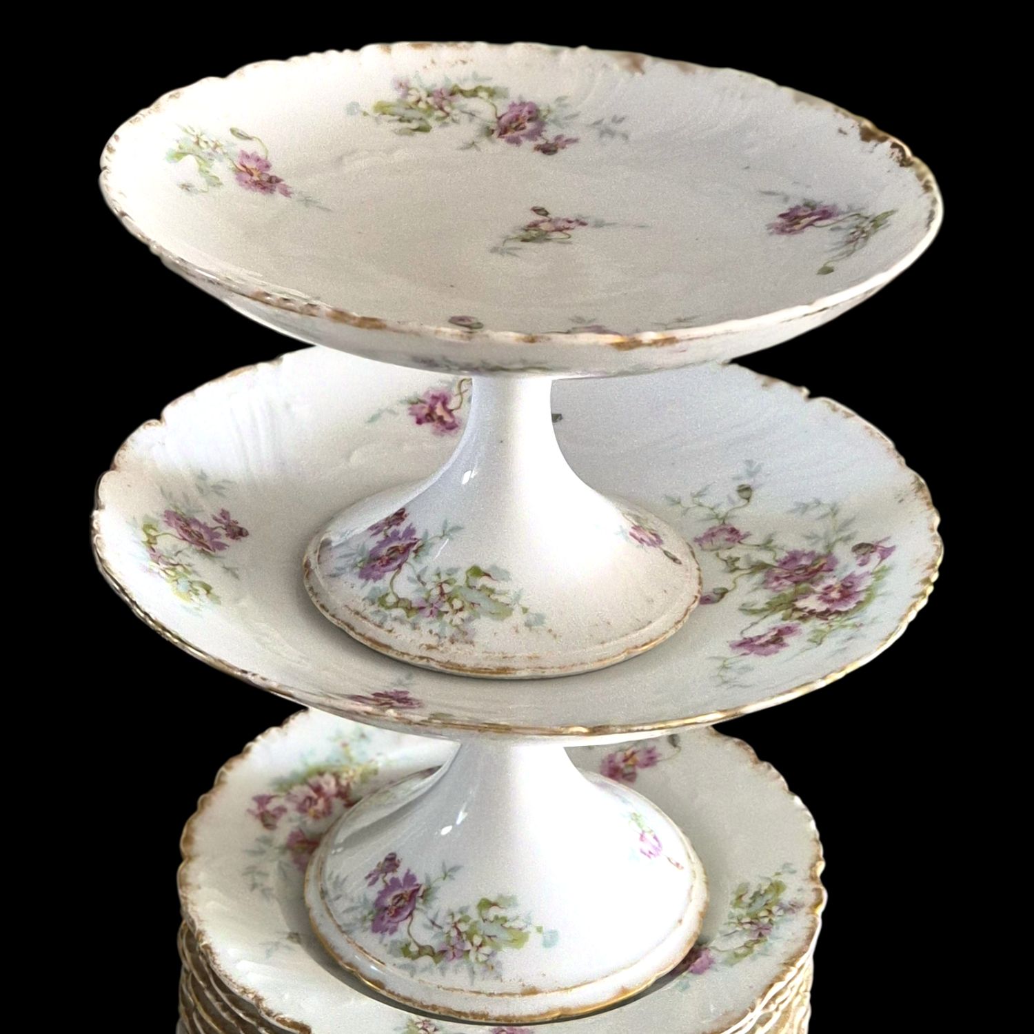 French Limoges hand painted pink floral dinner set - 19th century, Wedding gift, Anniversary gift
