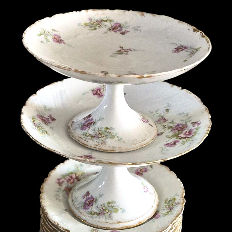Antique 19th Century French Limoges Hand-Painted Pink Floral Dinner Set