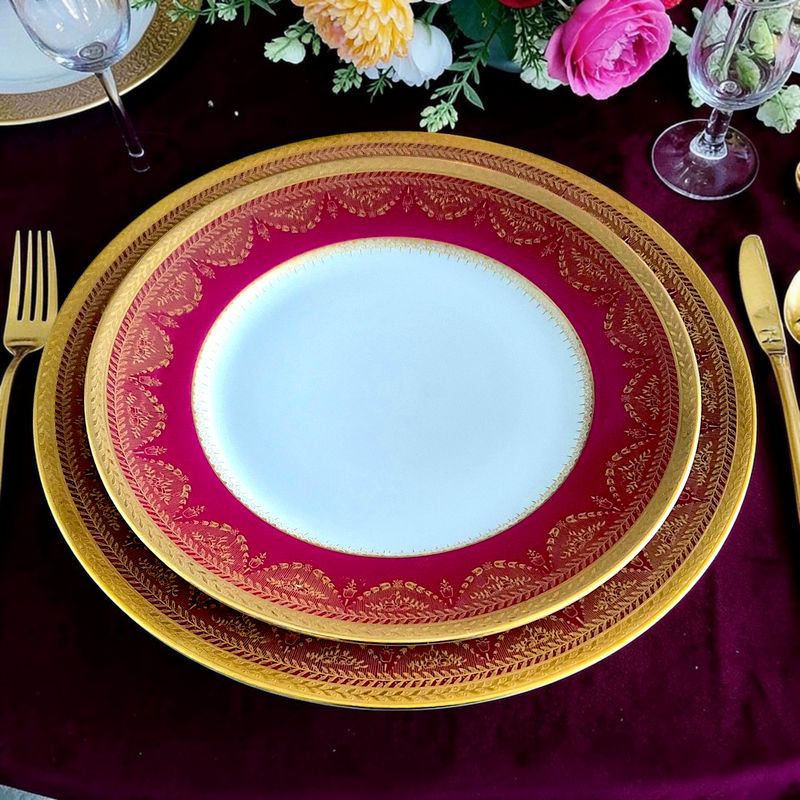 Antique Epiag Burgundy &amp; Gold Empire Dinner Set, Hand Decorated (Karlovy Vary)