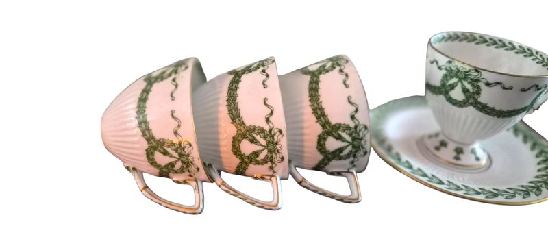 Antique 19th Century Sarreguemines French Porcelain Coffee Set, Laurel Garland