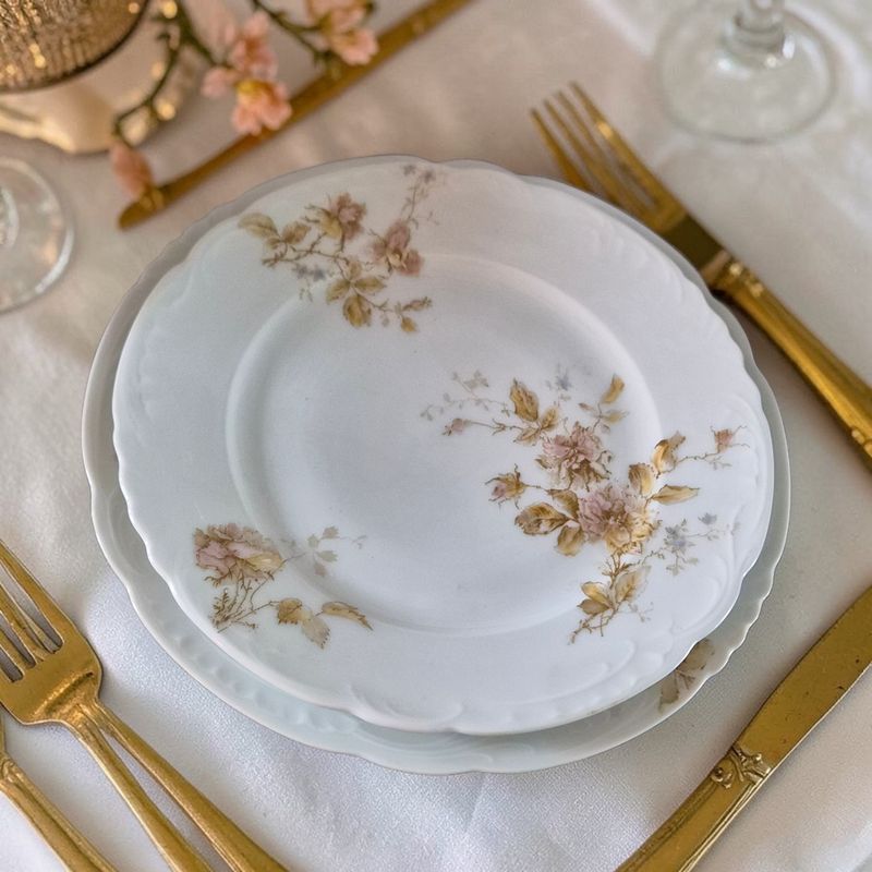 Antique Hand-Painted Vienna Dinner Set, Floral Porcelain, Gold Trim