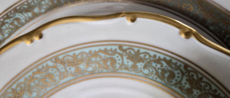 Vintage Haas &amp; Czjzek Bohemian Dinner Set for 6 with Gold Trim