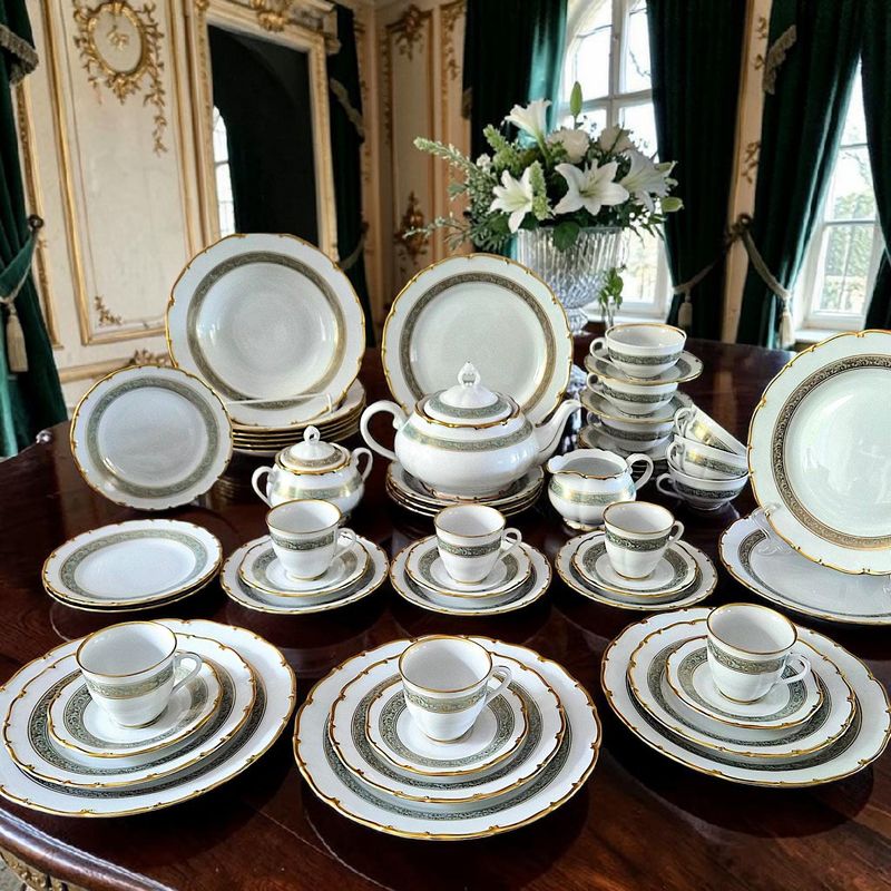 Vintage Haas &amp; Czjzek Bohemian Dinner Set for 6 with Gold Trim