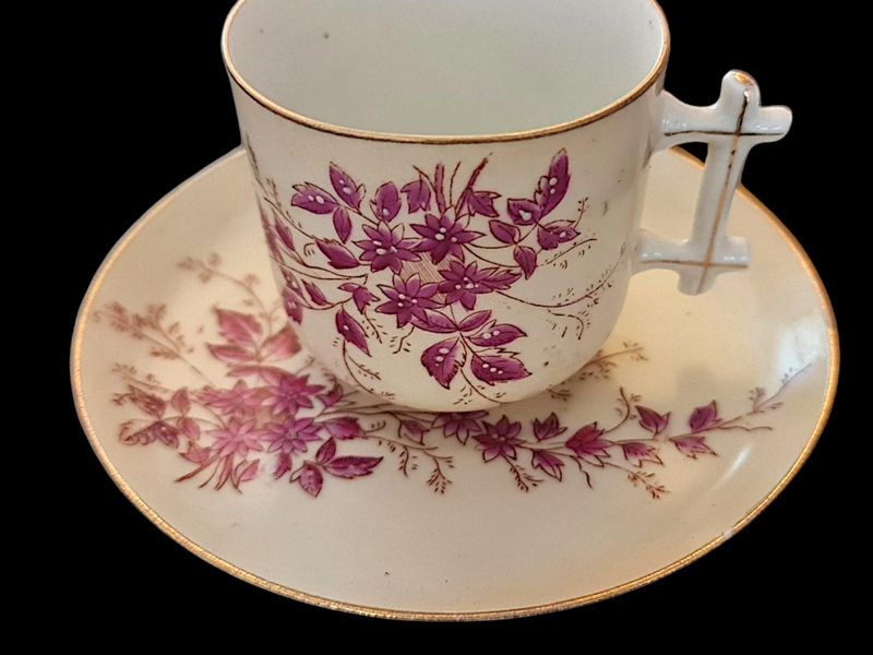 Antique 19th Century French Hand-Painted Tea Set, Pink Floral, 27 Piece