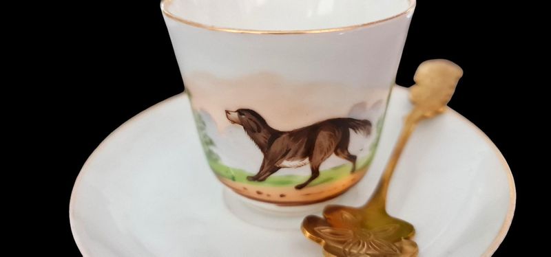 Antique 19th Century French Hand-Painted Porcelain Tea Set, Animal Motifs