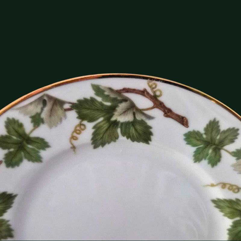 Tirschenreuth German Set of 10 Porcelain Cake Plates, Grapevine &amp; Gold Rim