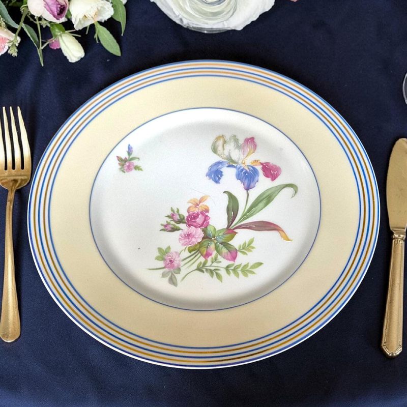 Limoges French Hand-Painted Floral Dinner Plates, Gold Trim, Set of 8