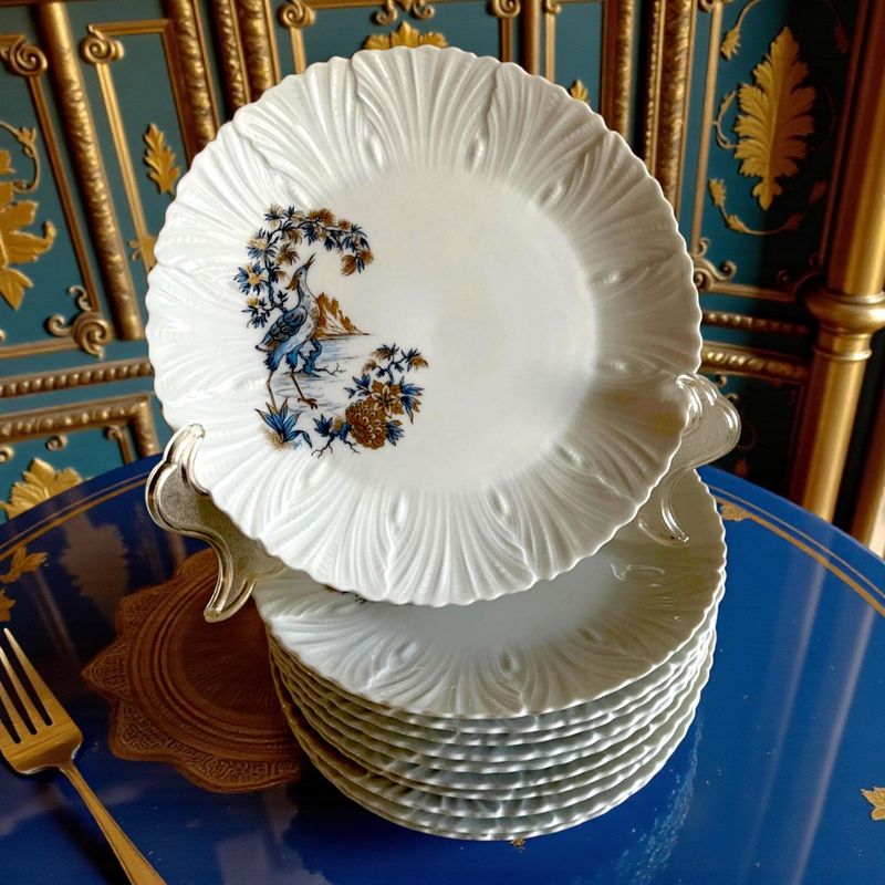 Antique Limoges Bird Plates, Set of 10, French Porcelain, Hand-Painted