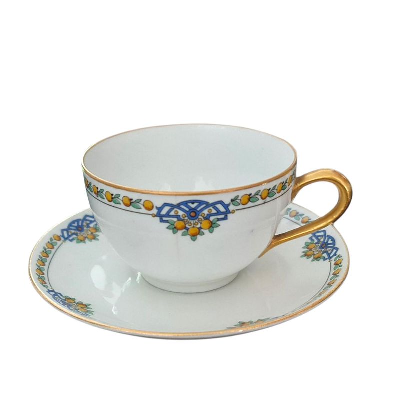 Bernardaud Limoges Tea Set, Gold Trim &amp; Apricot Motif