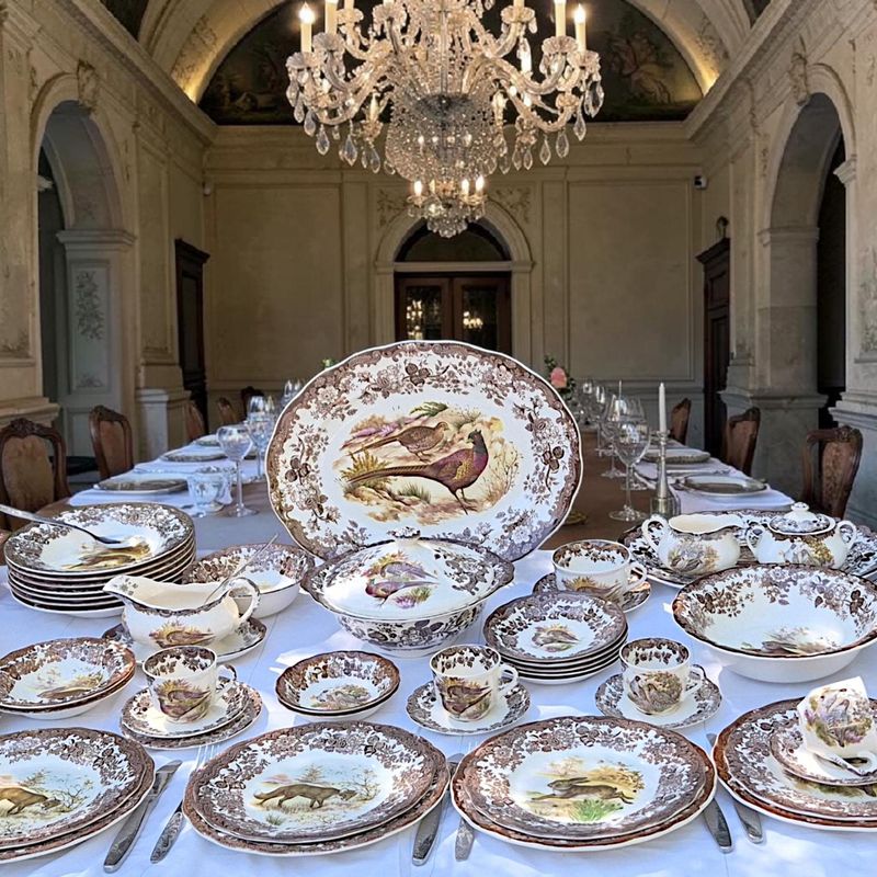 English Royal Worcester Palissy 'Game Series' Dinner &amp; Tea Set with Cutlery, 1950s