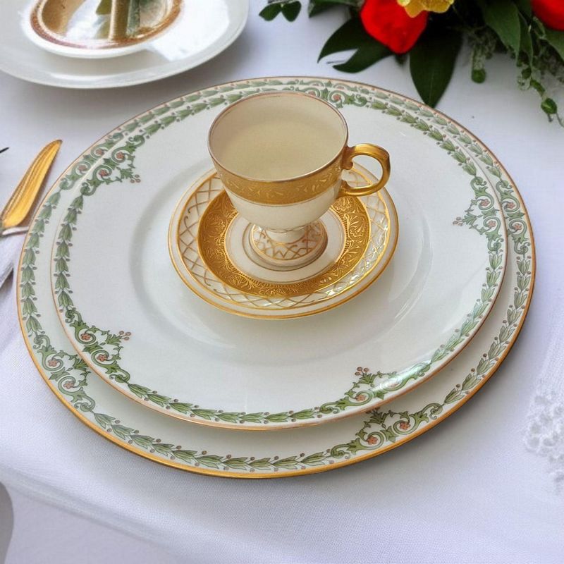 Antique French Limoges William Guérin Dinner &amp; Coffee Set, Gold Trim