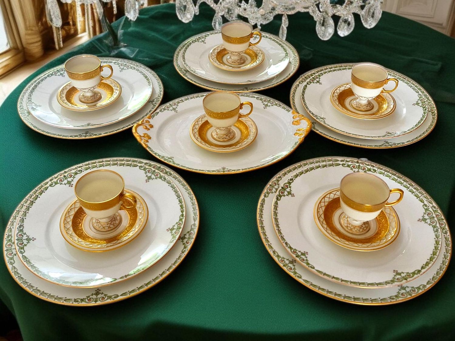 Antique French Limoges William Guérin Dinner &amp; Coffee Set, Gold Trim
