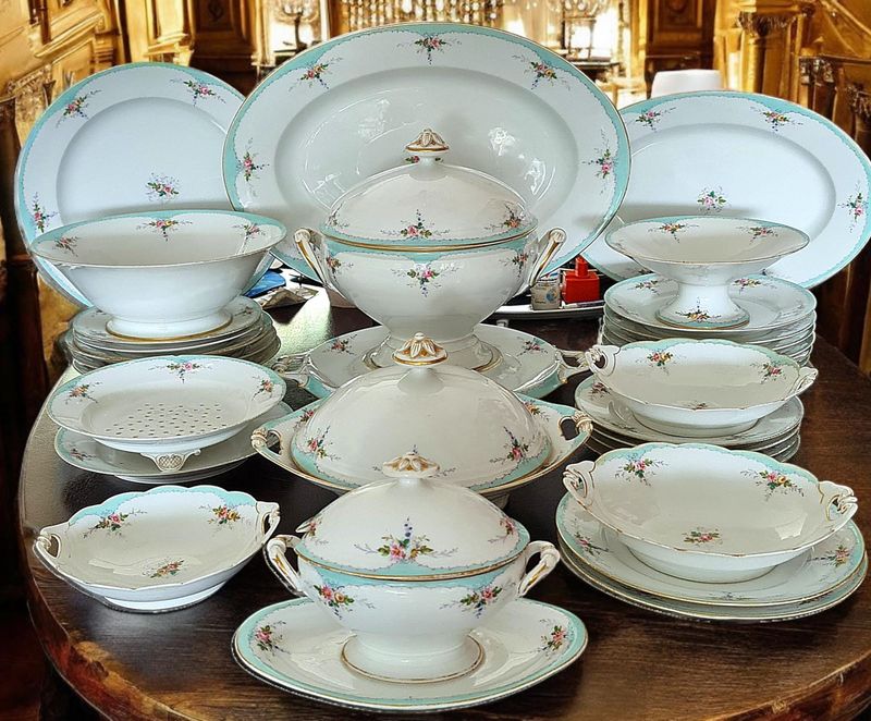 Antique Charles Field Haviland Limoges Dinner Set c.1876, Hand-Painted Floral