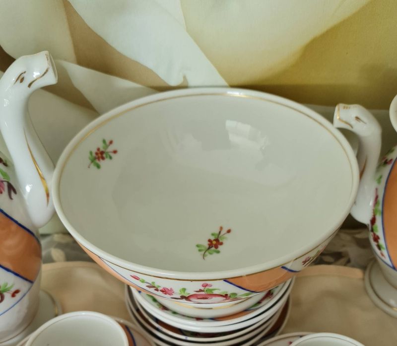Antique 19th Century French Empire Old Paris Tea Set, Hand-Painted Flowers