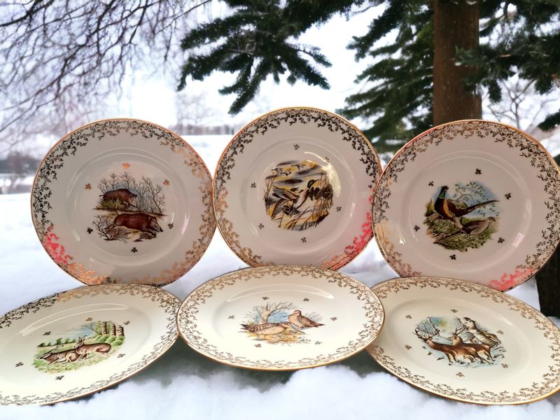 French Limoges Porcelain Game Plates, Set of 6