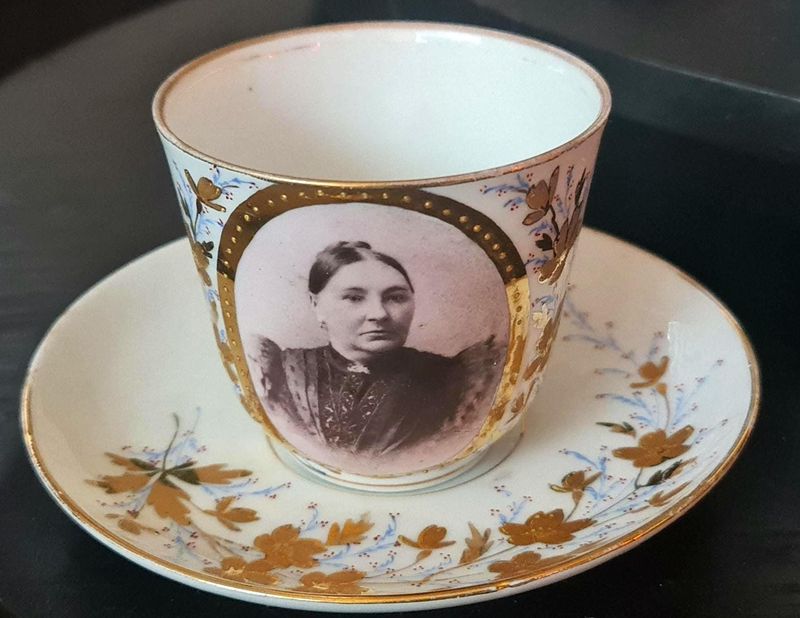 Antique Lafon de Camarsac Portrait Cup &amp; Saucer, 1862 London Exhibition Porcelain