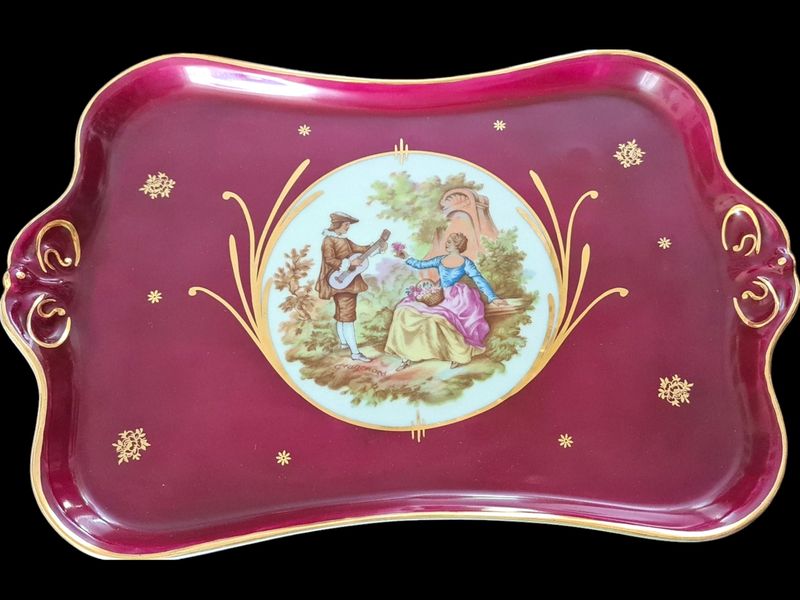 Limoges French Espresso Service for Two with Tray, Fragonard Decor