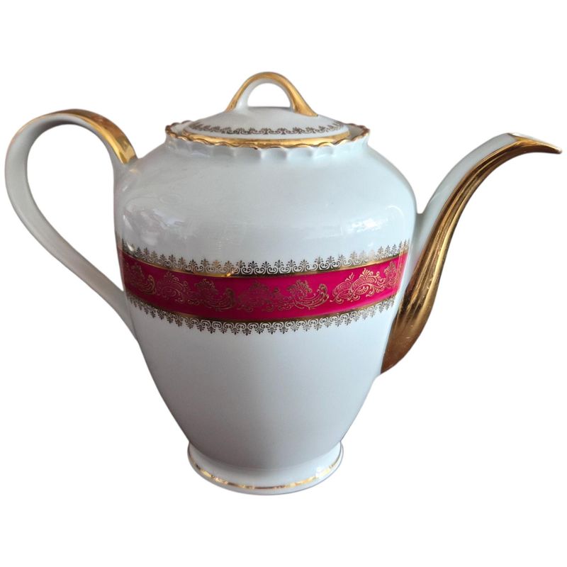 French Tea and Cake Set, Burgundy &amp; Gold Trim, 31 Pieces
