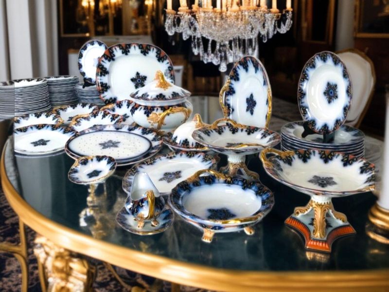Antique Brown-Westhead Moore Flow Blue Dinner Set, 19th Century English