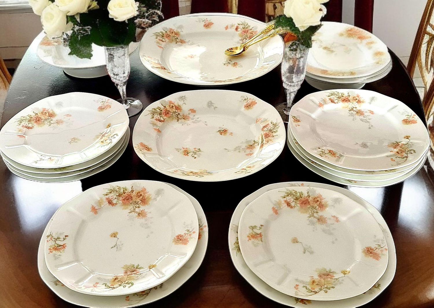 Antique French Limoges Dinner Set for 6, E. Alluaud &amp; Cie Porcelain