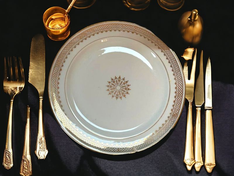 Antique French Limoges Dinner Set, 24ct Gold Medallion, 13 Pieces