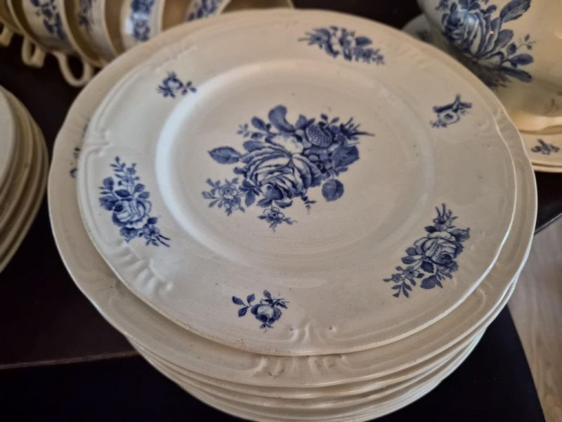 Boch Rhodia Blue Floral Dinner and Tea Set, Vintage Earthenware
