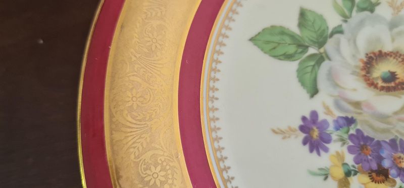 Antique Limoges Hand-Painted Floral Plates Set, French Porcelain Dessert Dishes