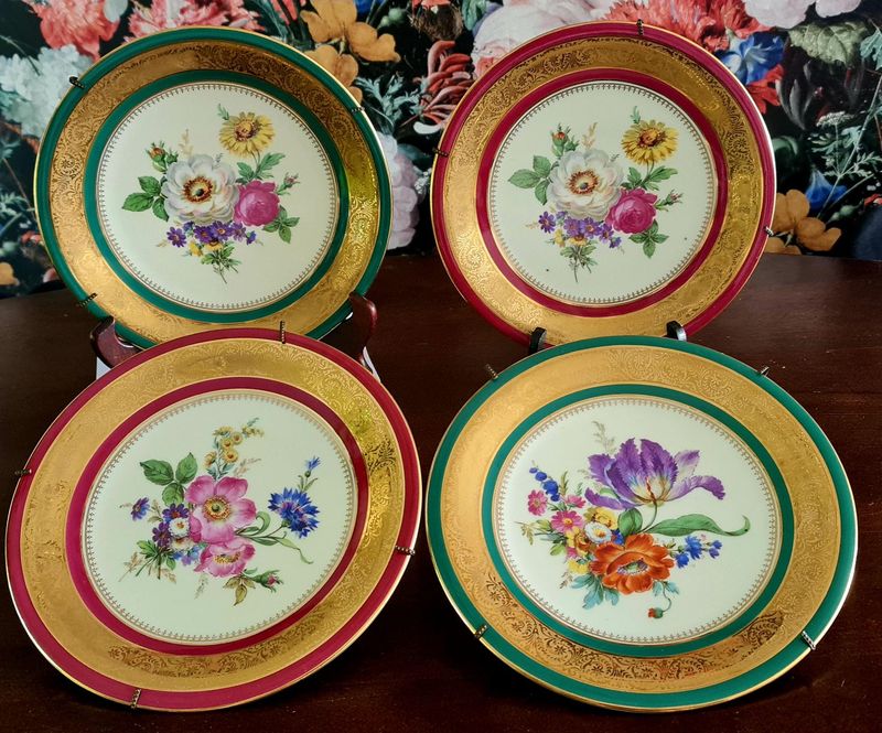Antique Limoges Hand-Painted Floral Plates Set, French Porcelain Dessert Dishes