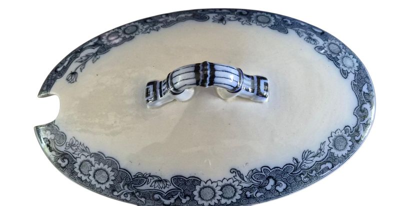 Antique George Jones Blue Floral Tureen, Victorian Transferware Serving Dish