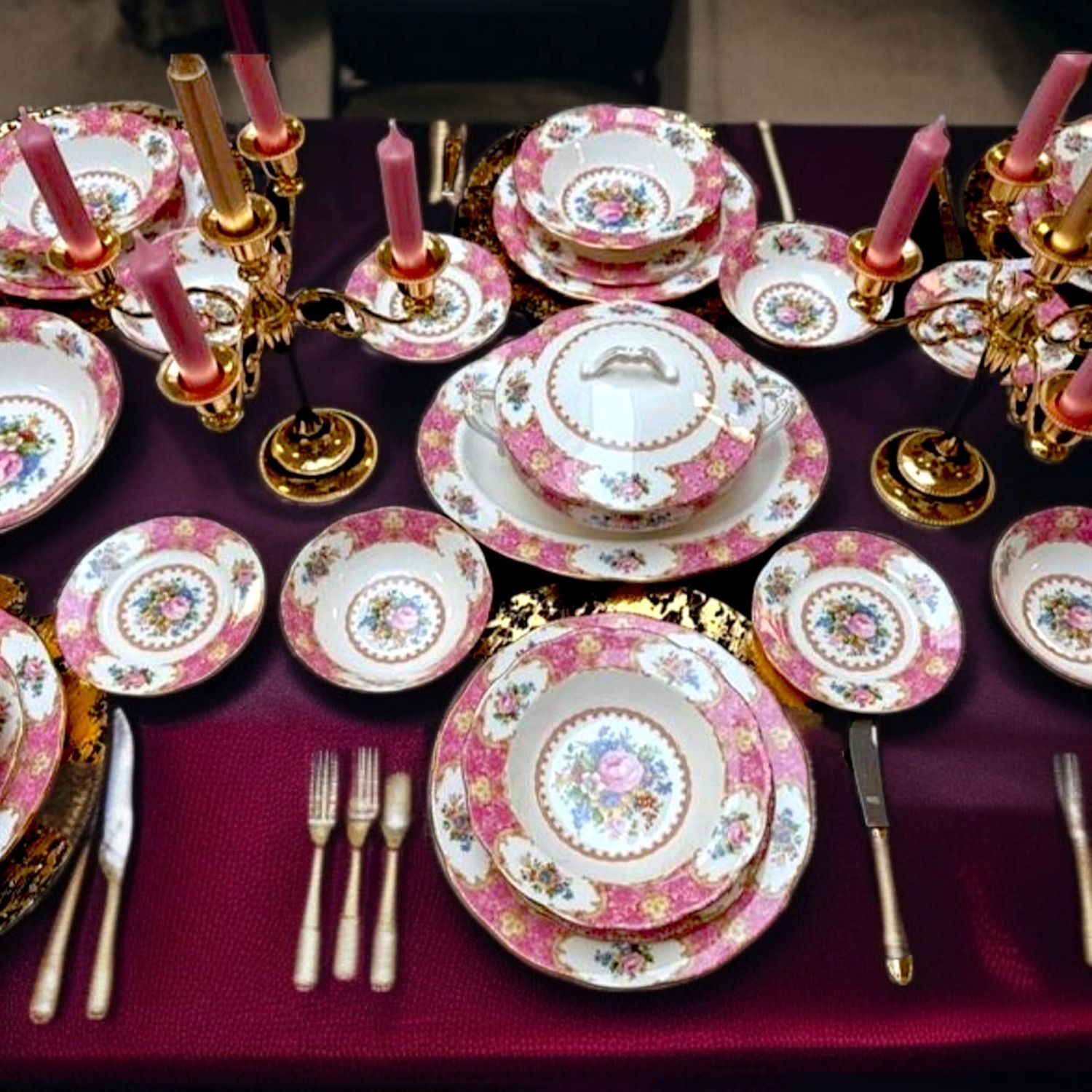 Royal Albert Lady Carlyle Dinner Set – Pink Floral Bone China, Vintage English Tableware
