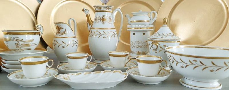 Antique Empire French Porcelain Tea Set, Hand-Painted Gold, 19th Century