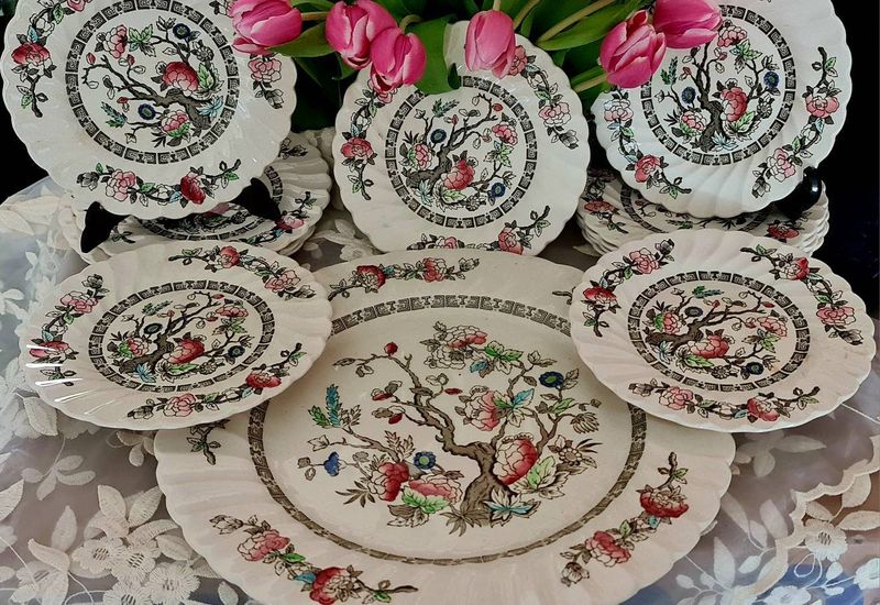 Myott Indian Tree Cake Set, 1930s English China, 13 Pieces