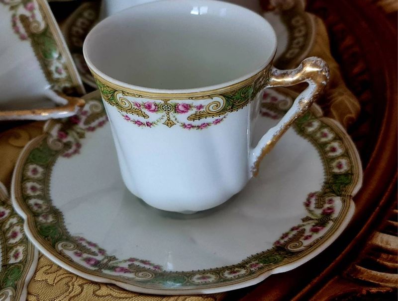 Antique French Limoges Tea and Coffee Set, Gold Gilded, Service for 10