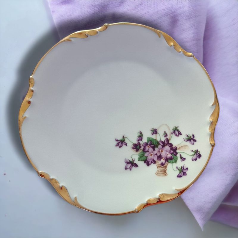Antique French Limoges Dessert Plates, Gold Rim, Set of 10