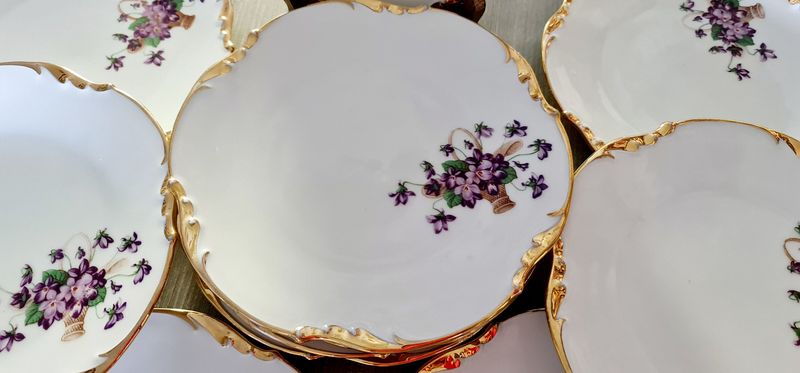 Antique French Limoges Dessert Plates, Gold Rim, Set of 10