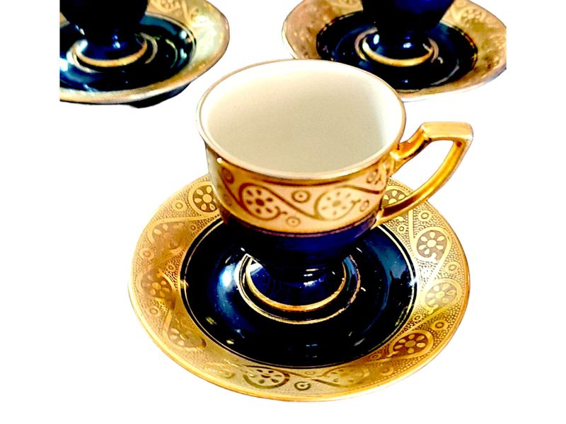 Rare Waldershof German Cobalt Coffee Set, Hand-Painted Gold, 13 Pieces
