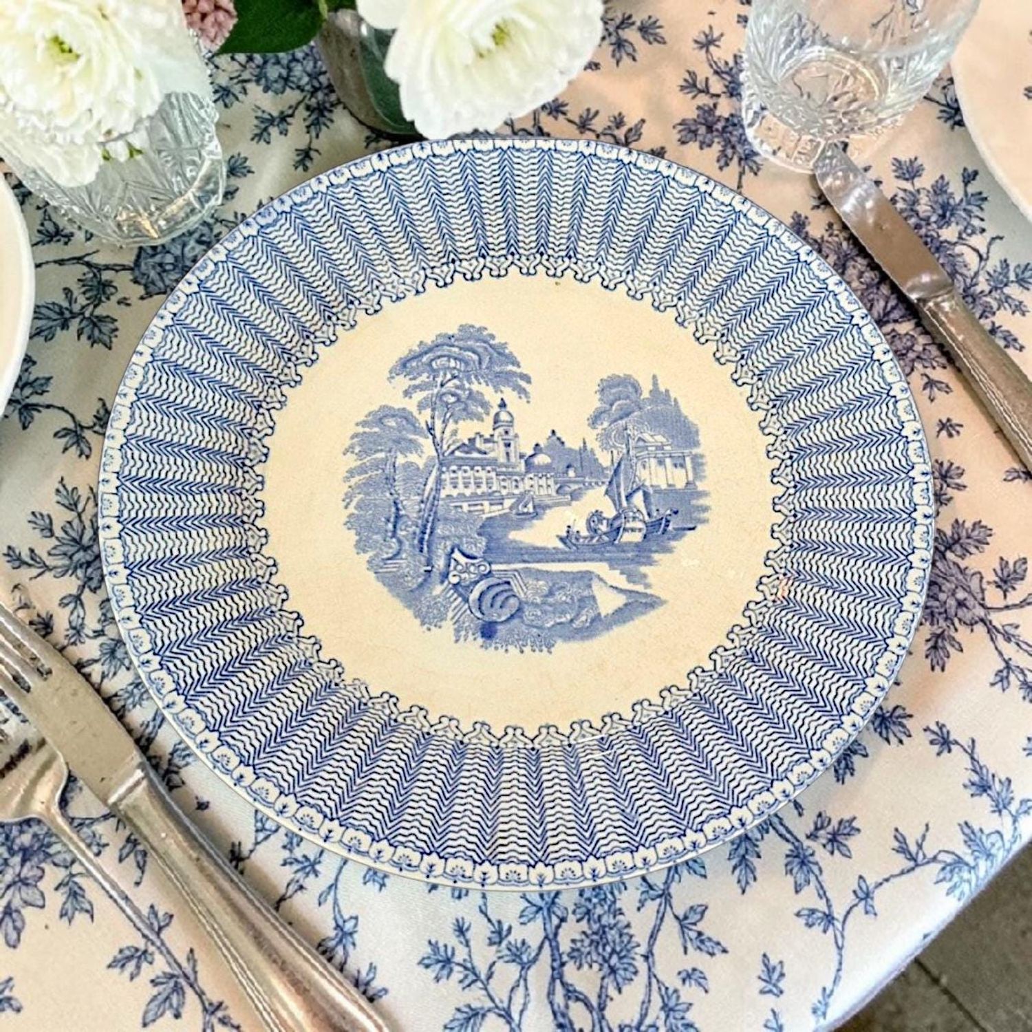 Antique Soho Pottery Solian Ware Dinner Service, Blue "Pandora", 35 Pieces, c.1909
