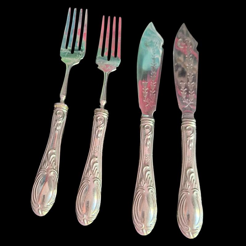 Antique French Continental Cutlery Set, Rococo Style, 800 Silver