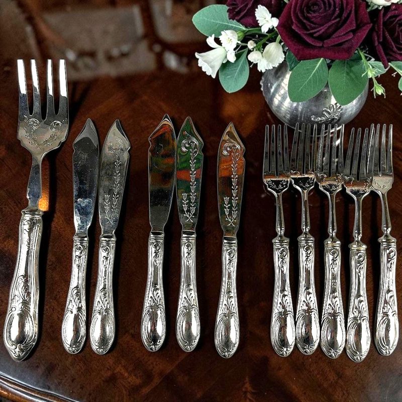 Antique French Continental Cutlery Set, Rococo Style, 800 Silver
