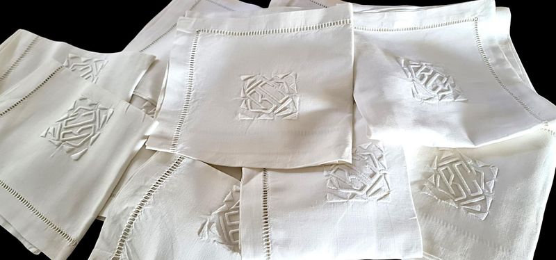 Antique French Linen Napkins, Monogrammed , Set of 10