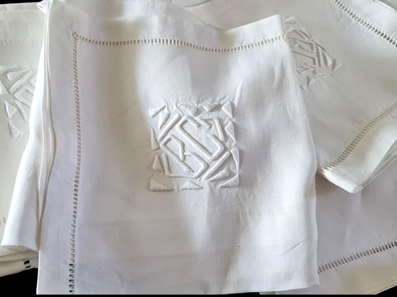 Antique French Linen Napkins, Monogrammed , Set of 10