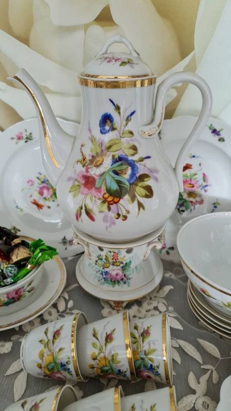 Antique Parisian Porcelain Tea Set – Hand-Painted Floral Victorian Service