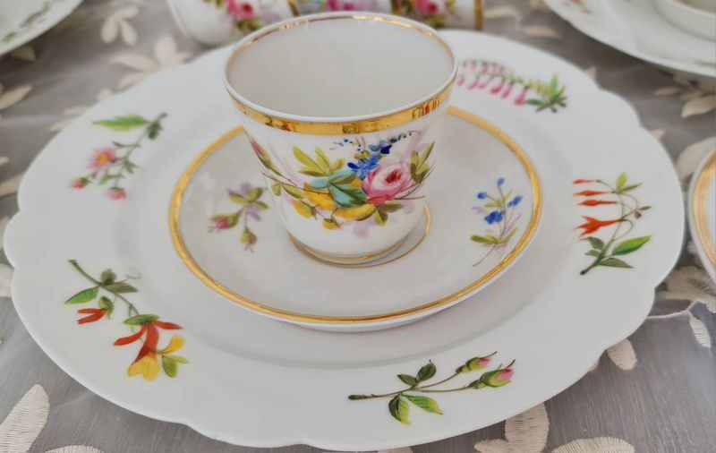 Antique Parisian Porcelain Tea Set – Hand-Painted Floral Victorian Service