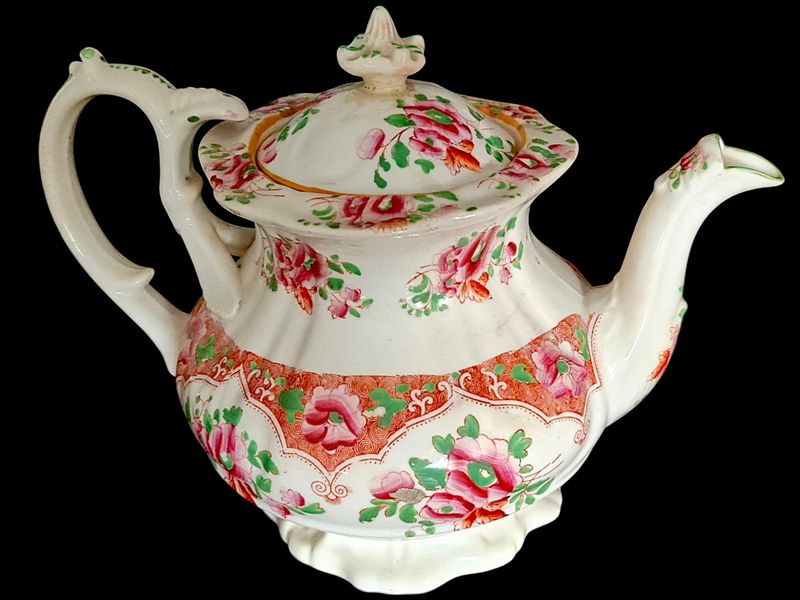 Victorian Hand-Painted Tea Set, Teapot, Creamer, Cup &amp; Serving Plate